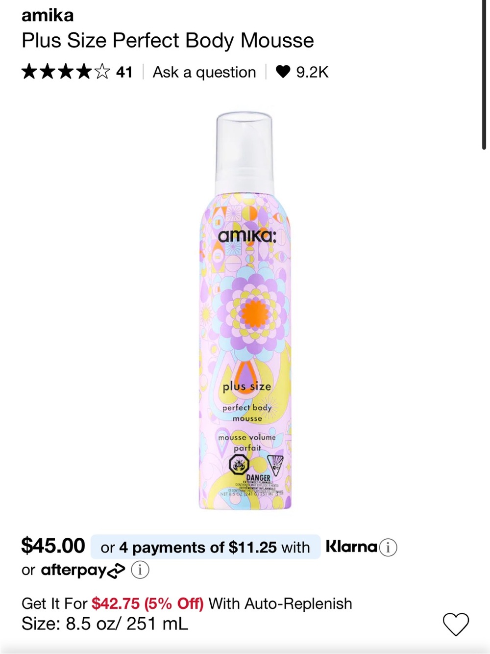 BNIB amika perfect body mousse for voluminous hair